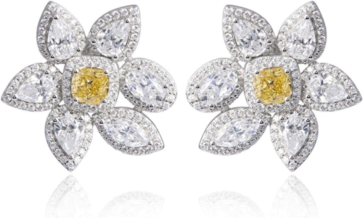 Orecchini A Goccia In Argento S925 Con Moissanite E Zirconi | Forma Di Girasole | Gioielli Eleganti Per Donna | Idea Regalo Per Matrimonio E Compleanno - 2