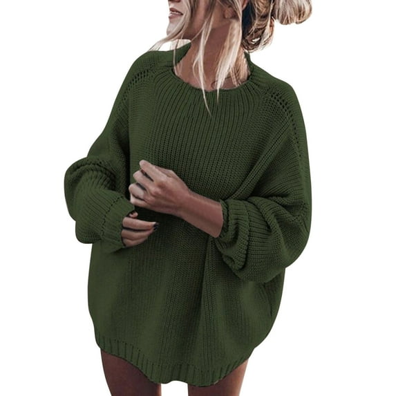 Elegant Women Sweater Pullover Women Loose Plus Size Round Neck Pullover Solid Color Knit Sweater