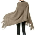 thumbnail image 1 of Elegant Women V Neck Poncho Sweater Knit Pullover Cape Lightweight Shawl Wrap With Decorative Fringes, 1 of 9
