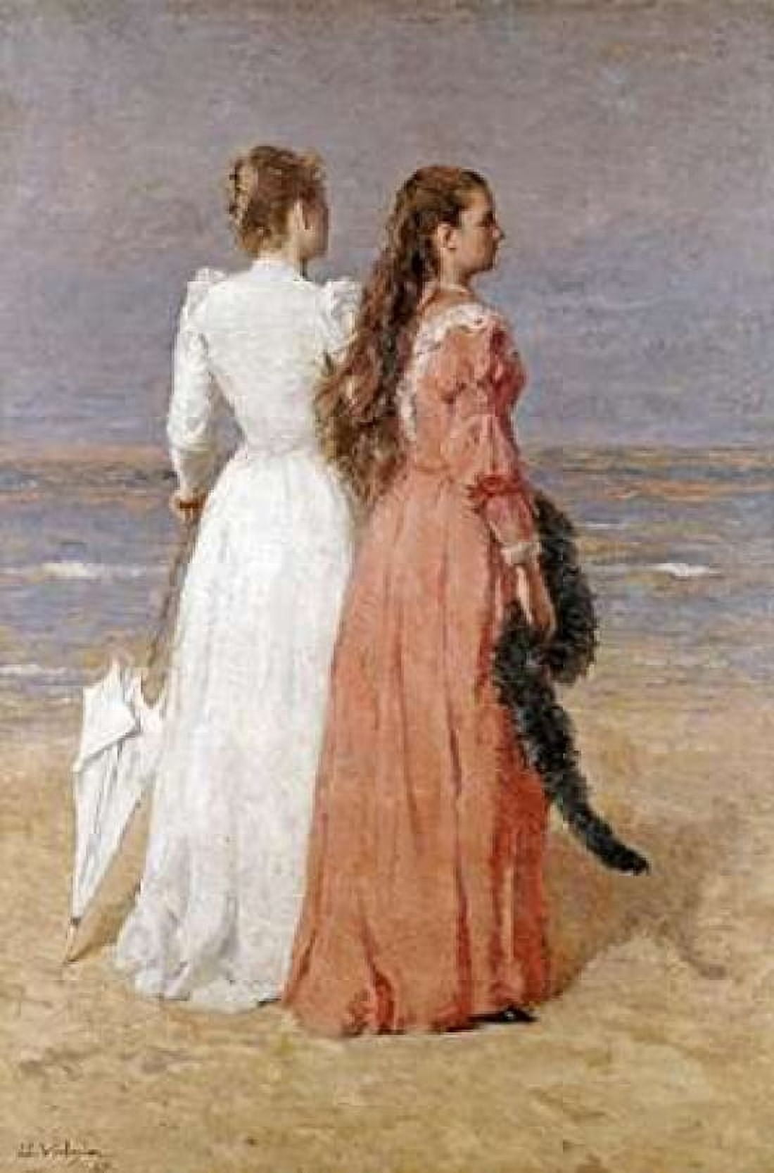 Elegant Women on a Beach Canvas Art - Isidore Verheyden (12 x 18)