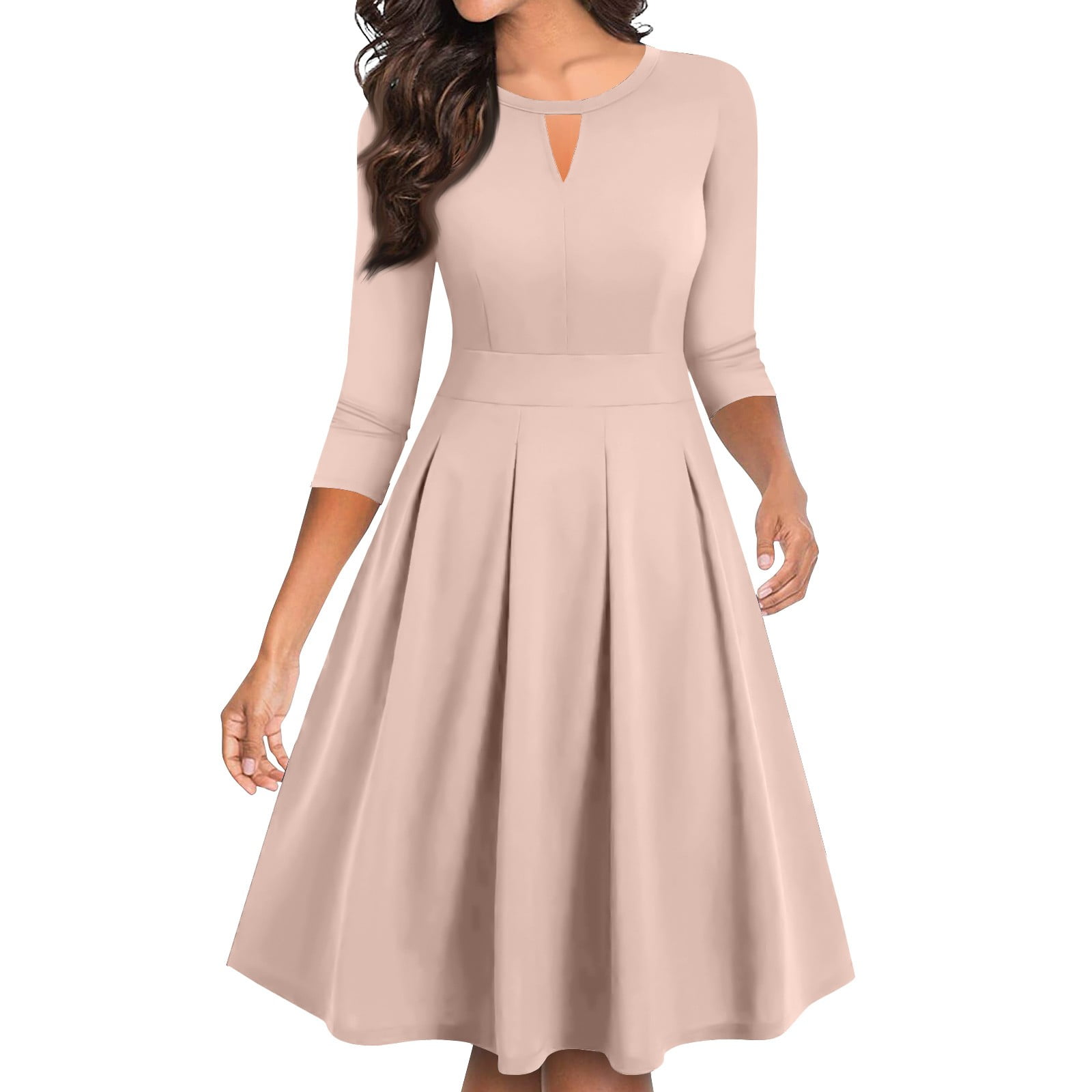 Elegant Women's 3/4 Sleeve A-Line Midi Dress with Keyhole Neckline Perfect  for Casual or Formal Occasions - Walmart Business Supplies