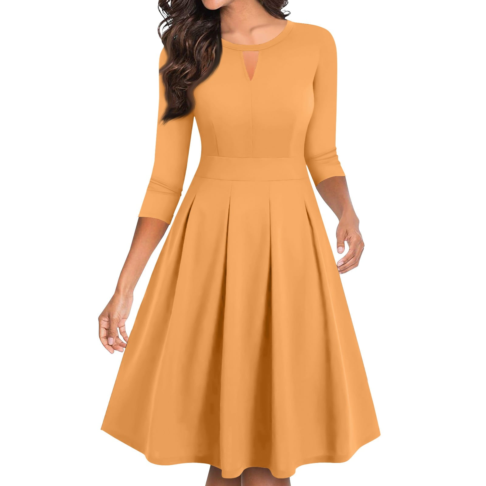 Elegant Women's 3/4 Sleeve A-Line Midi Dress with Keyhole Neckline Perfect  for Casual or Formal Occasions - Walmart Business Supplies