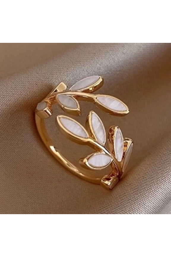 Elegant Women's Adjustable Leaf Ring in KC Golden Plated Floral Design