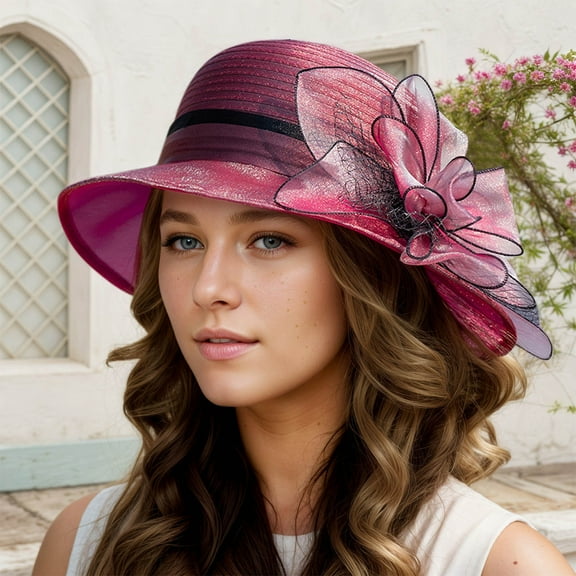 Elegant Women's Beret Wide Brim Bridal Wedding Hat for Outdoor Tea Party Summer Sun