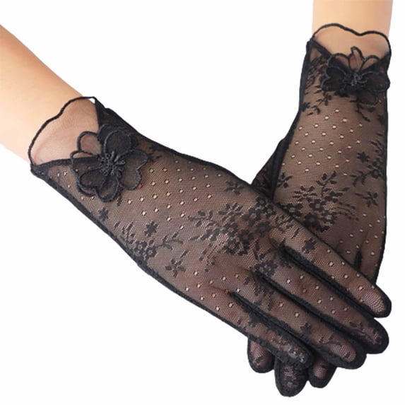 Elegant Women's Black Short Lace Riding Gloves for Sun and Wedding Events
