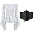 thumbnail image 1 of Elegant Women's Boho Blouse Long Sleeve Gothic Ruffle Top Shirt Lace Detailing, 1 of 2
