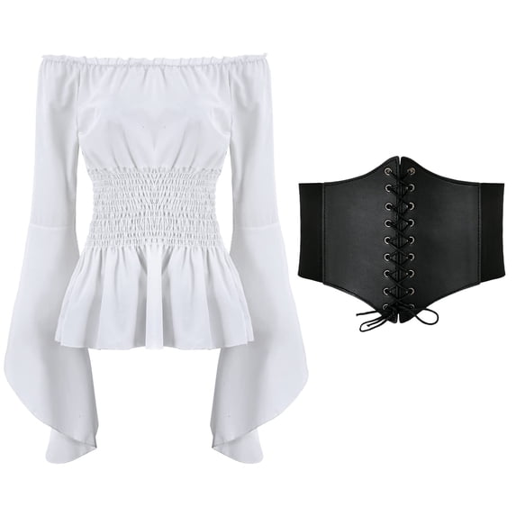 Elegant Women's Boho Blouse Long Sleeve Gothic Ruffle Top Shirt Lace Detailing