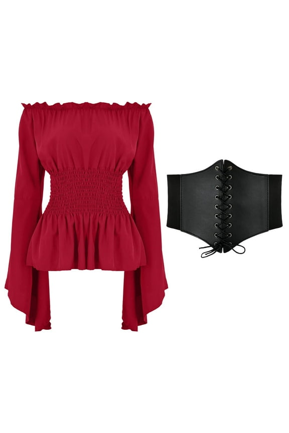 Elegant Women's Boho Blouse Long Sleeve Gothic Ruffle Top Shirt Lace Detailing