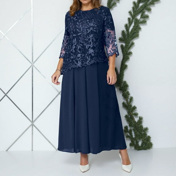 Elegant Women's Casual Dress Plus Size Lace Two Piece Outfit for Evening Party or