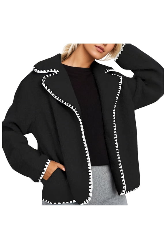 Elegant Women's Casual Jacket for Everyday Wear with Lace Trim and Relaxed Fit Outerwear Shearling Coat for Autumn Winter Warmth and Comfort Women's Bomber Jacket Casual Coat