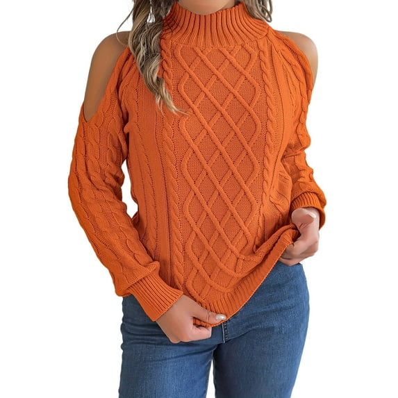 Elegant Women's Cold Shoulder Turtleneck Pullover Sweater for Fall and Winter Soft Knit Long Sleeve Tops Womens Casual Pullover Tops Long Sleeves Casual Shirts