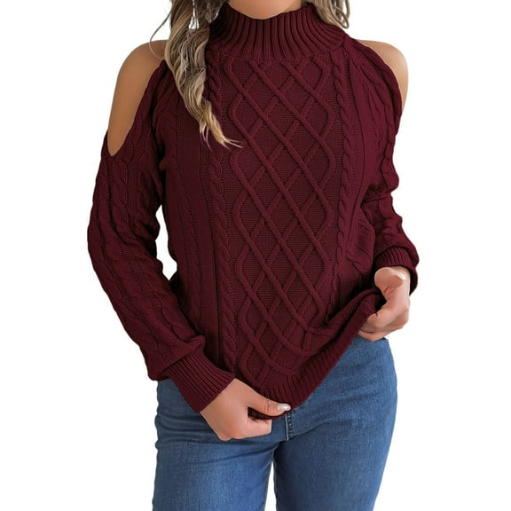 Elegant Women's Cold Shoulder Turtleneck Pullover Sweater Long Sleeve Soft Knit Winter Fashion Top Womens Casual Pullover Tops Long Sleeves Casual Shirts