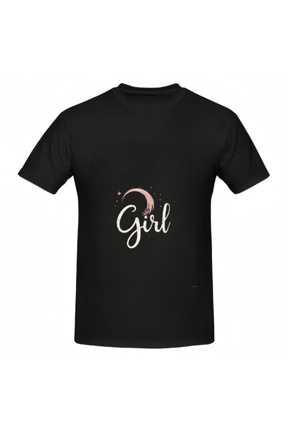 Elegant Women's Cotton Short Sleeve T-Shirt with Cursive ' Girl ' Design Pink Stars Pattern Stylish Tee Top