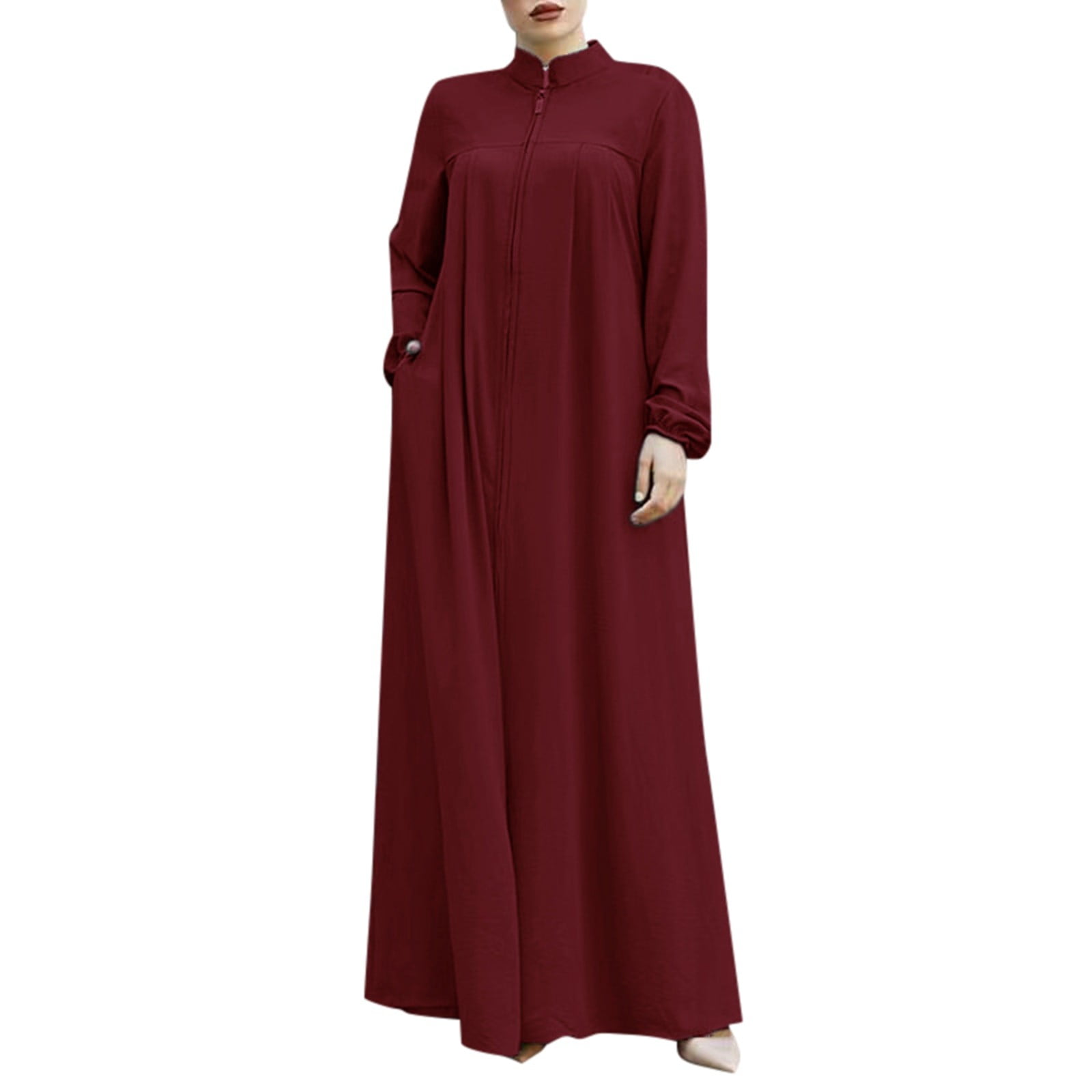 Elegant Women's Dress Arabic Style Cardigan Robe with Stand Collar and ...