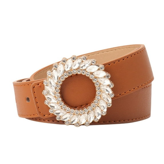Elegant Women's Fashion Belt with Sparkling Round Buckle and Rhinestone for Stylish Everyday Wear