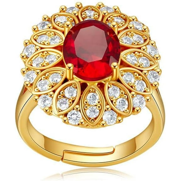 Elegant Women's Fashion Ring 18K real Gold Plated | Cubic Zirconia Dual Stacking Rings for Women | Inlaid with White & Red Cubic Zirconia | Gold Eternity Band for Women | Thumb Ring