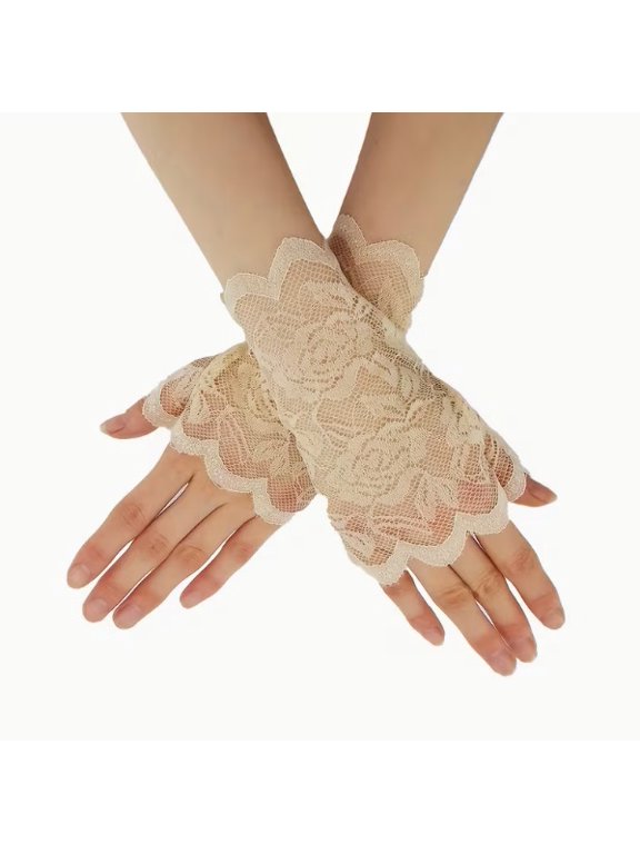 Elegant Women's Fingerless Lace Gloves for Sun Protection - Perfect for Weddings, Parties, and Cosplay