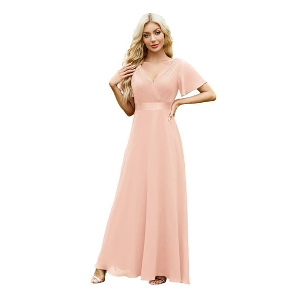 Elegant Women's Formal Dress V Neck Flowy Chiffon Gown For Wedding Party Evening Occasion Casual Date Spring Summer Fall