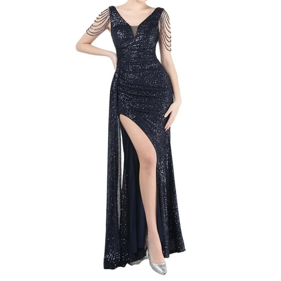 Elegant Women's Formal Dress V Neck Hollow Out Party Gown For Spring Summer Fall Evening Events Wedding Guest Dinner Occasions