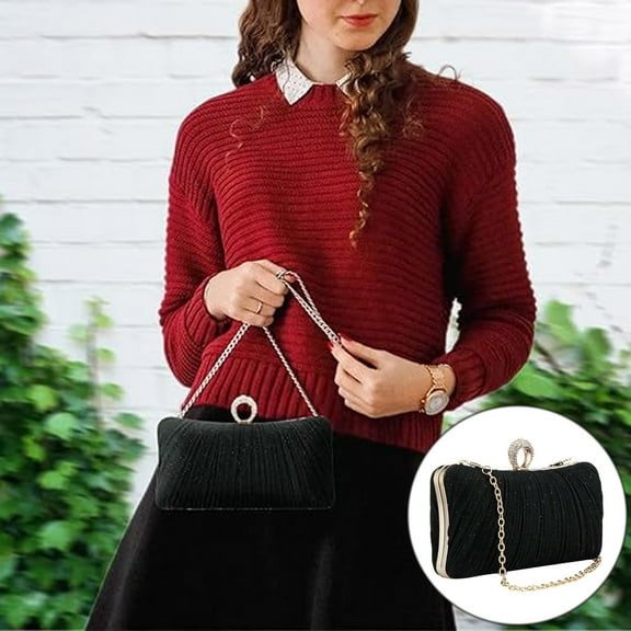 Elegant Women's Golden Glitter Clutch Purse Pleated Evening Bag for Bridal Wedding Parties with Rhinestone