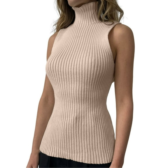 Elegant Women's High Neck Sleeveless Knit Vest Top with Fit for Modern Layering and Style