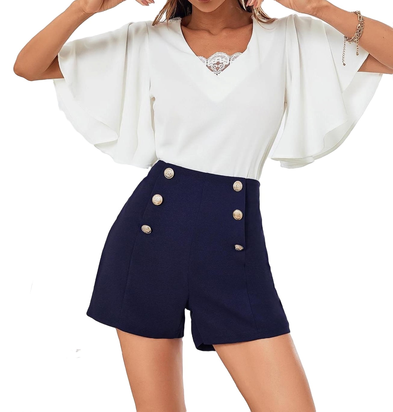 Elegant Women s High Waist Button Shorts Navy Blue XS 2 Walmart