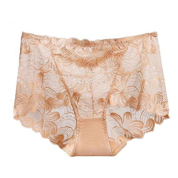 Elegant Women's High Waisted Lace Panties for Everyday Comfort and Breathable Wear Beige 4XL