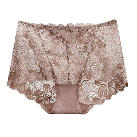 Elegant Women's High Waisted Lace Panties for Everyday Comfort and Breathable Wear Brown L