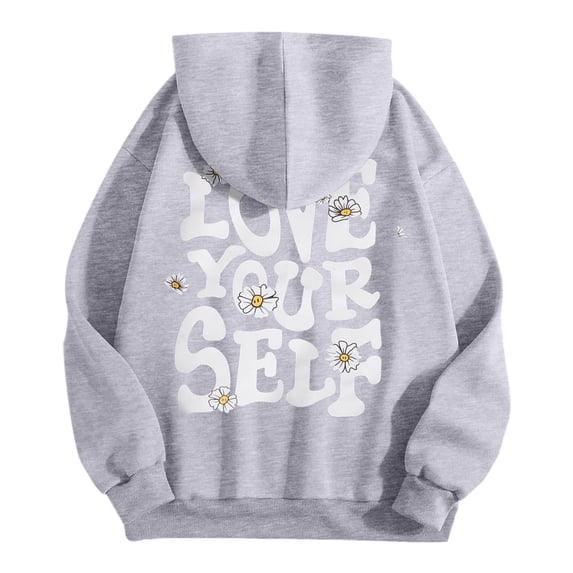 Elegant Women's Hoodie Sweatshirt with Letter Print Long Sleeve Casual Tennis Top Blue XL