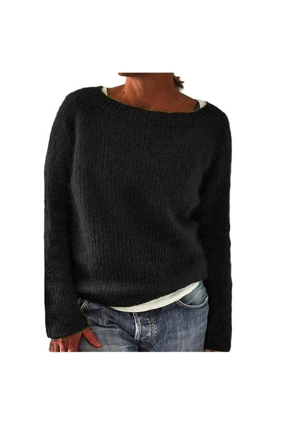 Elegant Women's Knitted Pullover Sweater Long Sleeve Boat Neck Style Lightweight Comfortable Fall Winter Top Womens Casual Pullover Tops Long Sleeves Casual Shirts