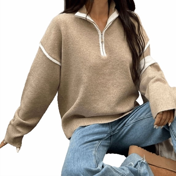 Elegant Women's Knitted Pullover Sweater Long Sleeve Crewneck Soft Comfortable Warm Outerwear for Fall Winter Casual Fashion Apparel