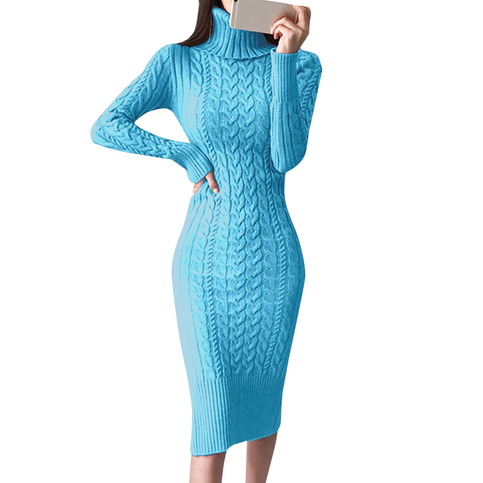 Buttoned Turtleneck Long Sleeve Sweater Dress main image 0