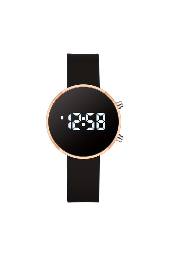 Elegant Women's LED Digital Watch, Date & World Time, Gold Bezel, Silicone Strap, Battery Powered, Minimalist Design, Ideal Gift
