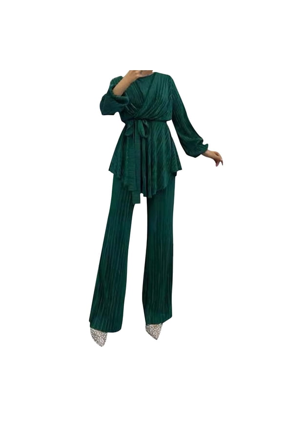 Elegant Women's Long Dress Set Fashionable Striped Solid Two Piece Outfit Prayer Abaya Attire