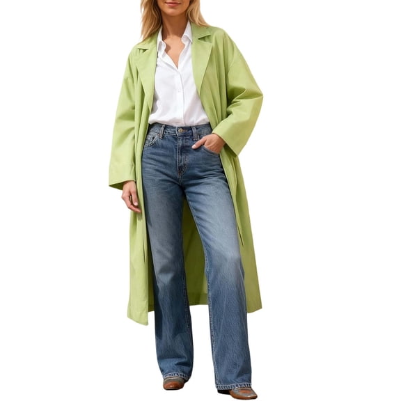 Elegant Women's Long Robe Coat Featuring Lapel Collar and Tie Belt for Autumn Casual Loose Fit Lightweight Anorak Style Outerwear