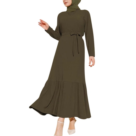 Elegant Women's Long Robe Solid Color Dress Fashionable Abaya Garment