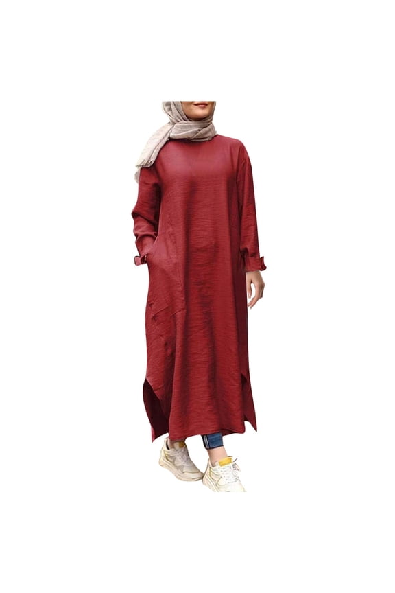 Elegant Women's Long Sleeve Button Down Abaya Casual Dress Dubai Fashion Attire