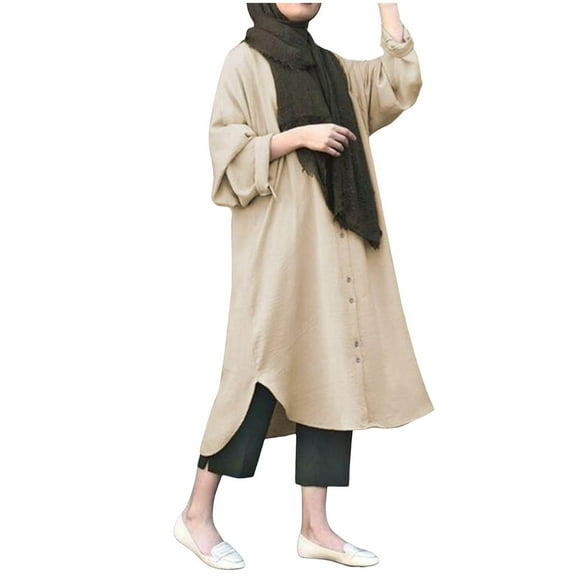Elegant Women's Long Sleeve Button Down Abaya Casual Dress Dubai Fashion