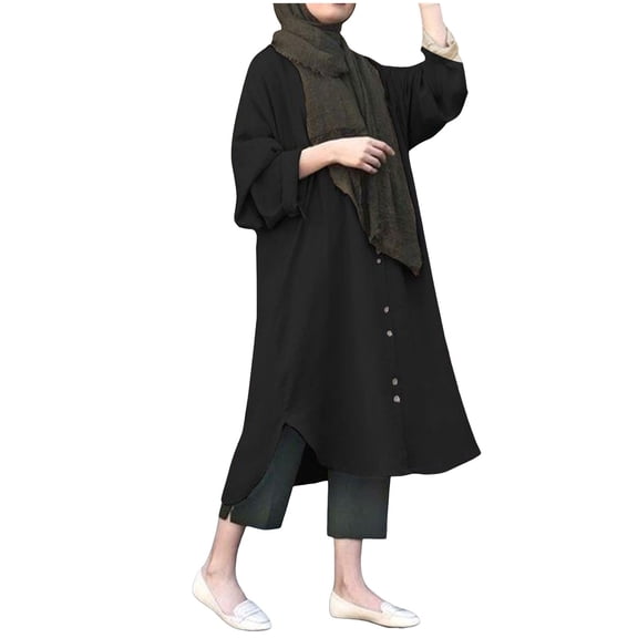Elegant Women's Long Sleeve Button Down Abaya Casual Dress Dubai Fashion
