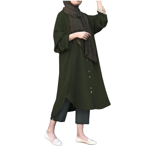 Elegant Women's Long Sleeve Button Down Abaya Casual Dress Dubai Fashion