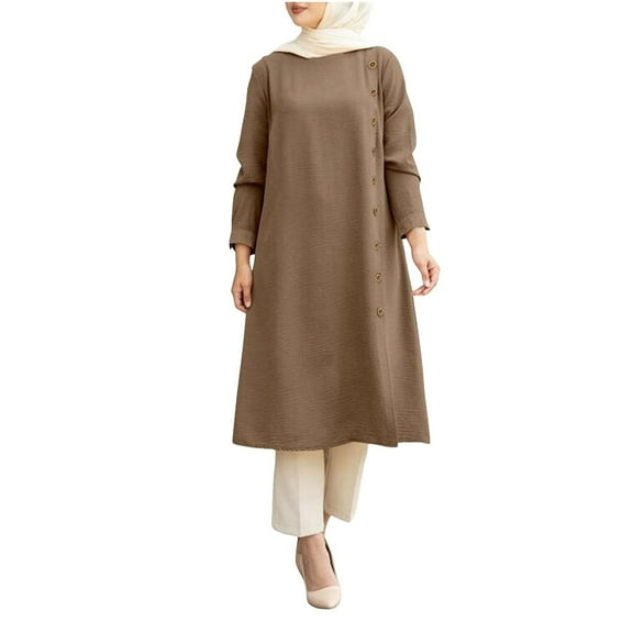 Elegant Women's Long Sleeve Button Down Abaya Casual Dress for Dubai Fashion