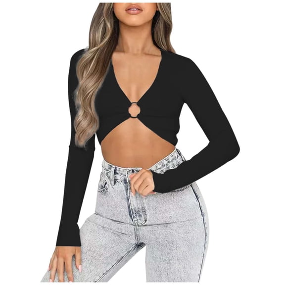 Elegant Women's Long Sleeve V Neck T-Shirt Slim Fit Sexy Cutout Design Fashion Layering Top Soft Comfortable Casual Blouse