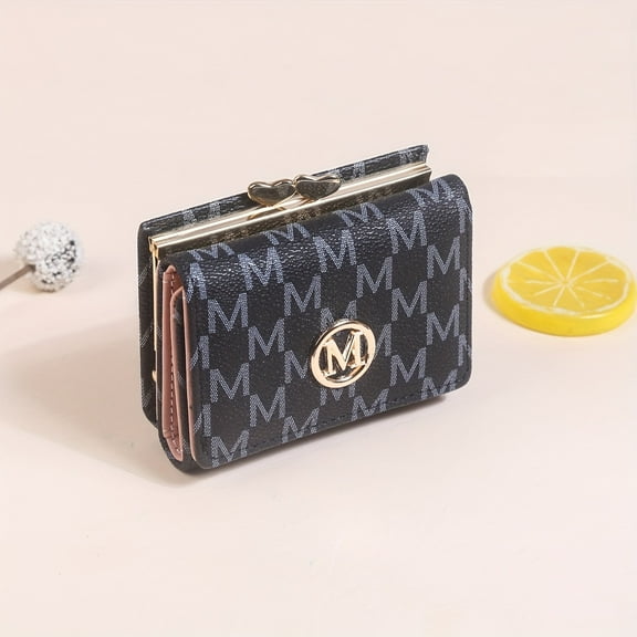 Elegant Women's Mini Trifold Wallet with Stylish Letter Print, Snap Closure, and Multiple Card Slots - Available in Pink, White, Black, Dark Brown, Small Wallet