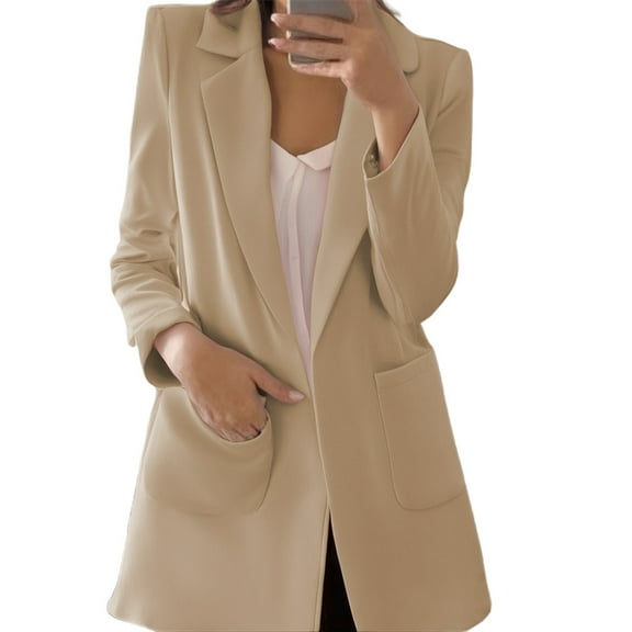 Elegant Women's Open Front Collarless Long Sleeve Business Suit Jacket for Outdoor Casual Wear