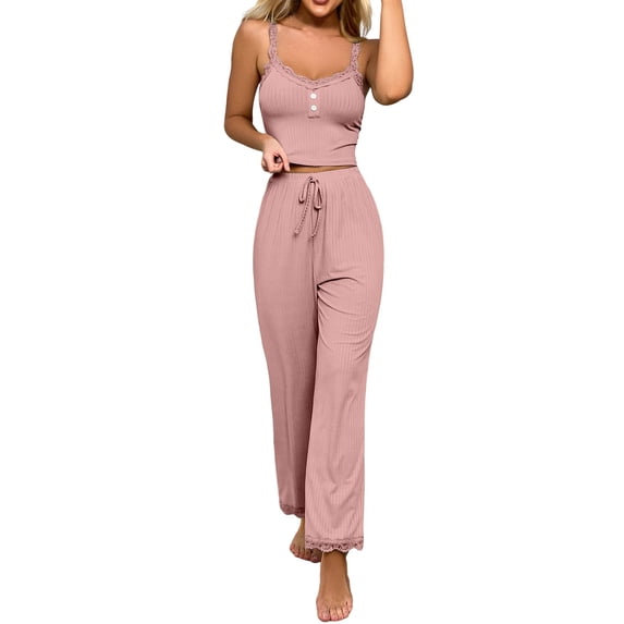 Elegant Women's Pajama Set with Delicate Lace Suspenders for Cozy Home Wear and Relaxation