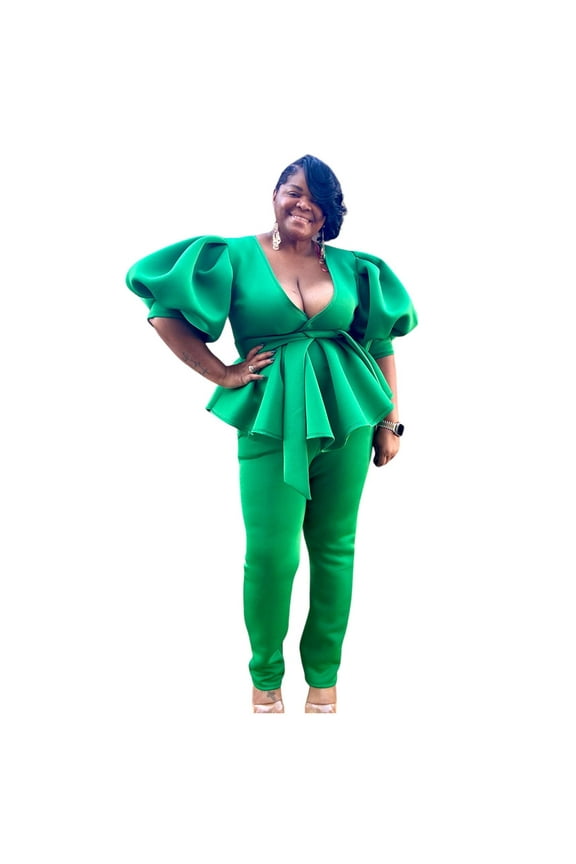 Elegant Women's Plus Size Puff Sleeve Legging Set
