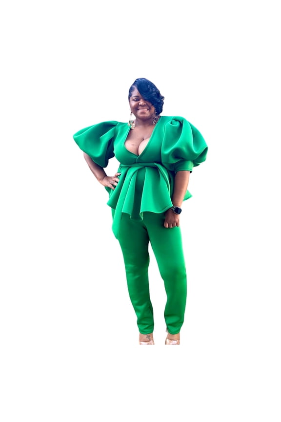 Elegant Women's Plus Size Puff Sleeve Legging Set