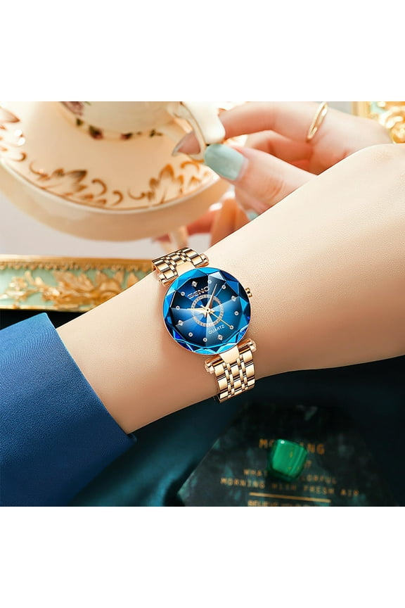 Elegant Women's Quartz Watch! Steel Strap, Precise Timing, Suitable For All Styles Heart Of The Sky Diamond Surface Bright Multi-faceted Glass Solid Steel Band Ladies Watch