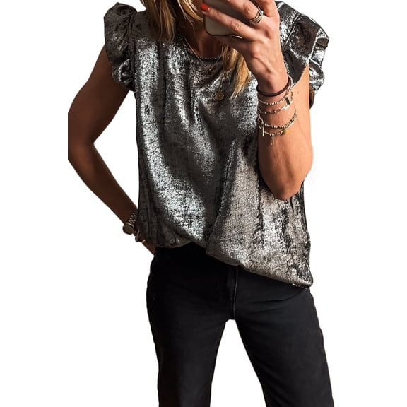 Elegant Women's Round Neck Sleeveless Top with Ruffle Trim – Perfect for Summer Evenings, L