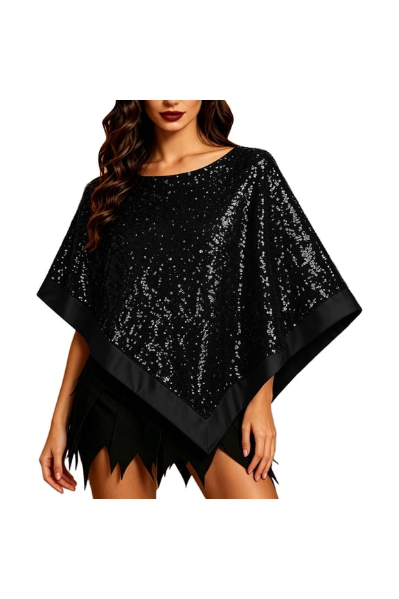 Elegant Women's Sequin Poncho Cape Sparkly Evening Party Shawl, Irregular Dress Up Shawl Wrap